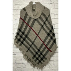 Elisabetta plaid wool alpaca blend cowl neck poncho sweater Italy L.